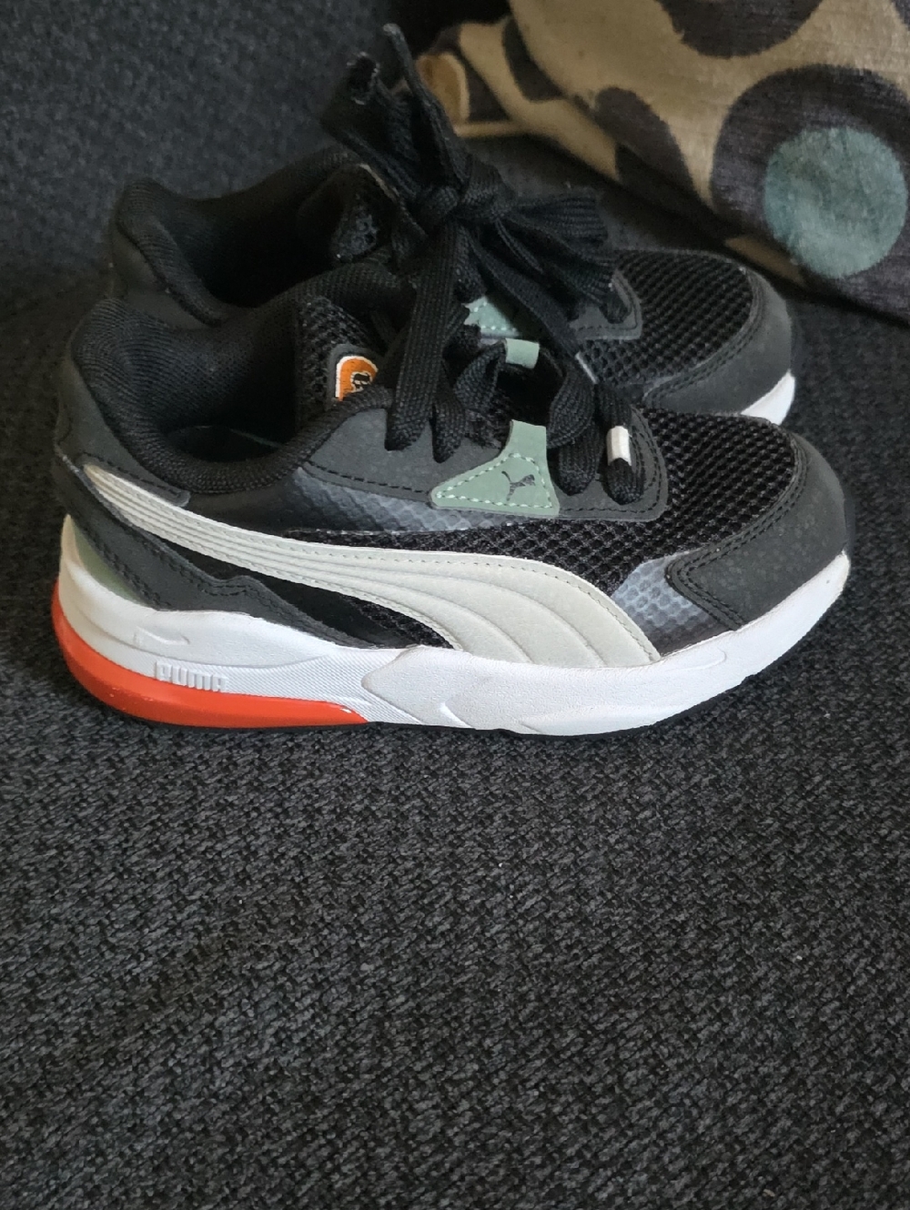 Puma Kids Sneakers Black White Orange Running Shoes Size 11.5C Boys